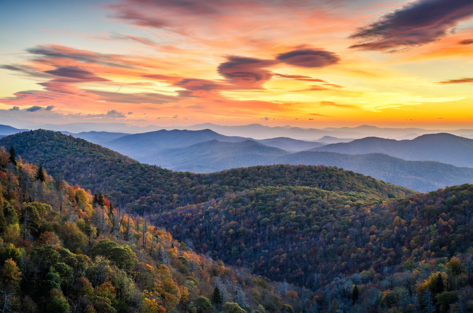 Autumn sunset over the Blue Ridge mountains